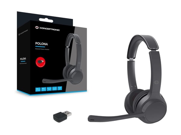 Conceptronic POLONA04BA - Headset - på örat - Bluetooth - trådlös, kabelansluten - 3,5 mm kontakt - svart