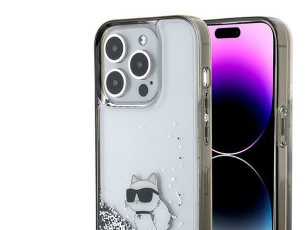 iPhone 15 Pro Max - gjennomsiktig Karl Lagerfeld Liquid Glitter Choupette-deksel