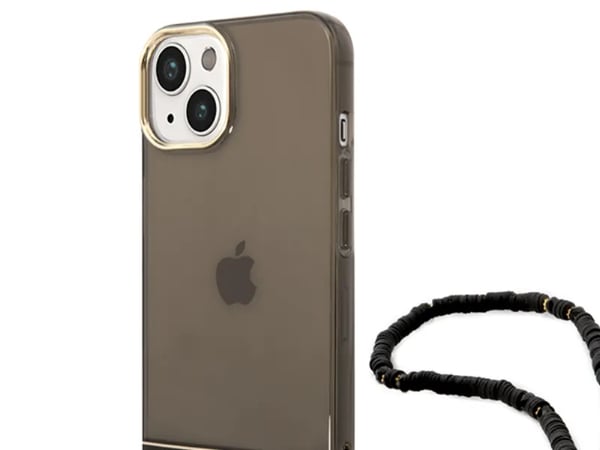 Alkuperäinen GUESS GUHCP14SHGCOHK Etupaneeli Kotelo iPhone 14 (IML Electro Cam w. Strap läpikuultava / Musta)