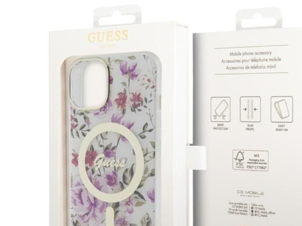 Guess GUHMP14MHCFWST iPhone 14 Plus 6.7" transparent hårdskal Flower MagSafe