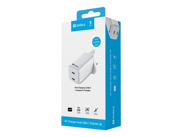Sandberg AC-laddare Dual USB-C PD65W UK (441-62)