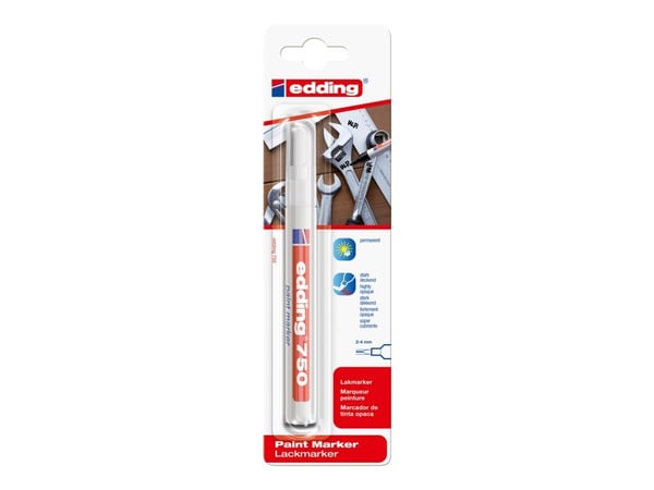 edding 750 gloss paint - Markør - permanent - for glass, metall, plast - hvit - fargeblekk - 2-4 mm