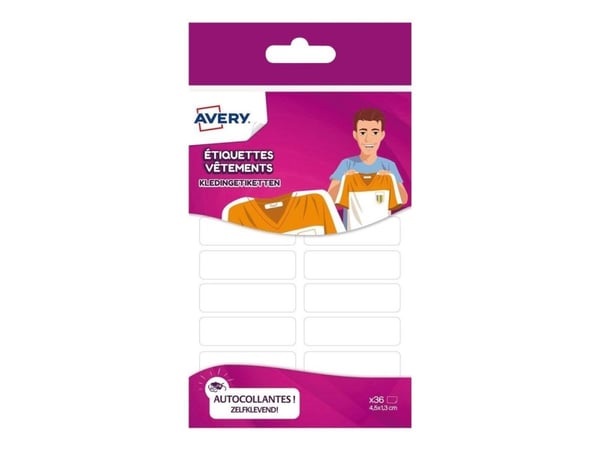 Avery Family - Klesmerker - 45 x 13 mm - rektangulær - hvit (en pakke 36)