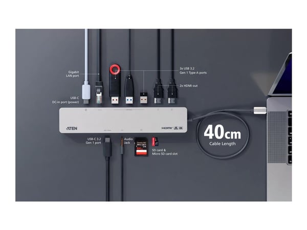ATEN UH3240 - Dokkingstasjon - USB-C - 2 x HDMI - 1GbE