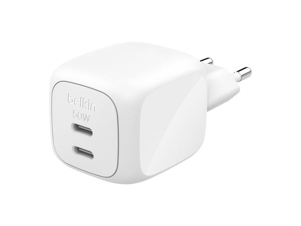 Belkin BoostCharge Pro WCH019KQWH USB-C-laddare 50 W 2x USB-C PD + PPS, vit