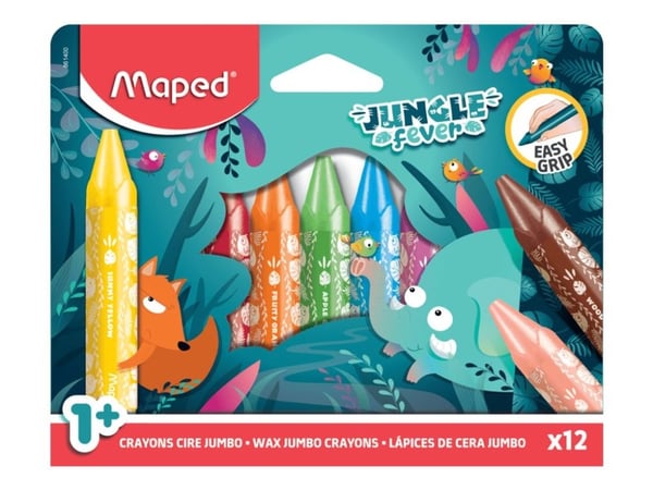Maped Jungle Fever - Färgkrita - vax - blandade färger - jumbo (paket om 12)