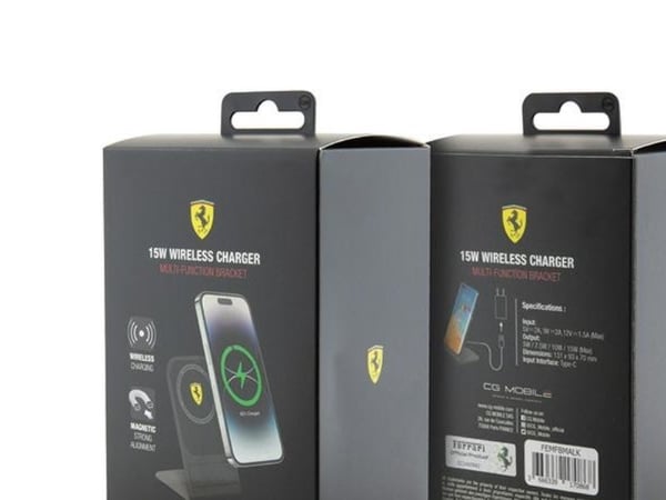Ferrari MagSafe skrivebordslader med stativ - MagSafe induktiv 15 W (svart)