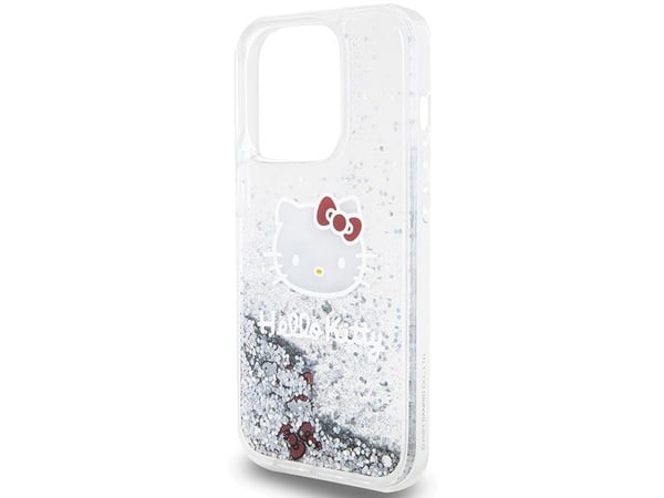 Apple iPhone 14 Pro Hello Kitty Fodral Flytande Glitter Charms Kitty Head (HKHCP14LLLIKHET) silver