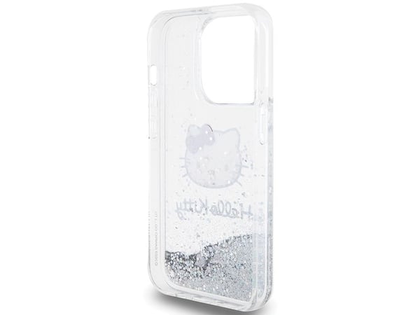 Apple iPhone 14 Pro Hello Kitty Fodral Flytande Glitter Charms Kitty Head (HKHCP14LLLIKHET) silver