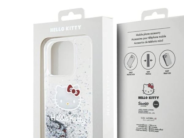 Apple iPhone 14 Pro Hello Kitty Fodral Flytande Glitter Charms Kitty Head (HKHCP14LLLIKHET) silver