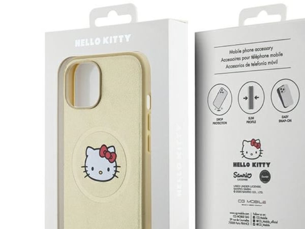 Hello Kitty hardt deksel til Apple iPhone 14/15/13 6,1" gull med MagSafe Leather Kitty Head