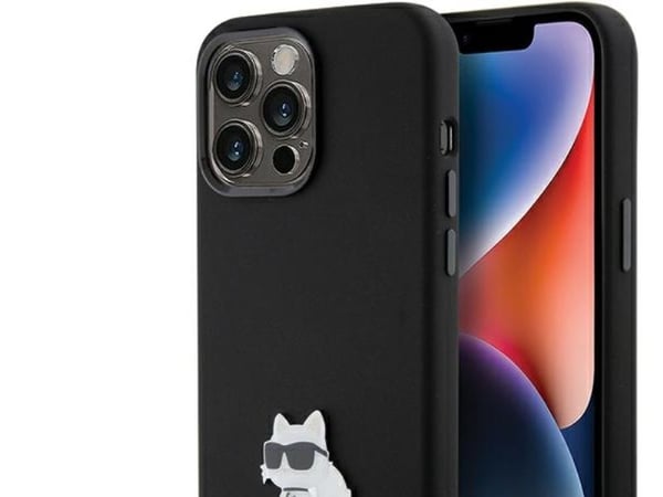 Karl Lagerfeld-skal KLHCP15XSMHCNPK för Apple iPhone 15 Pro Max 6.7" svart silikon Choupette Metal Pin