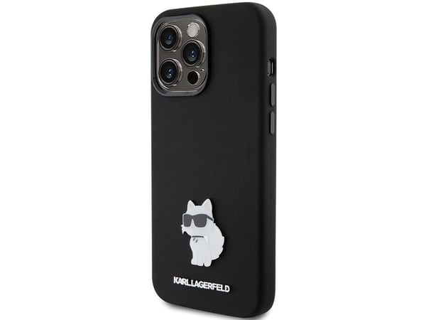 Karl Lagerfeld-skal KLHCP15XSMHCNPK för Apple iPhone 15 Pro Max 6.7" svart silikon Choupette Metal Pin
