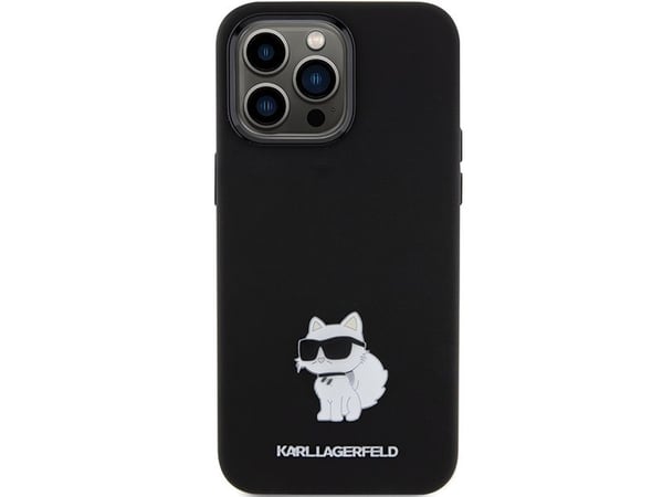 Karl Lagerfeld-skal KLHCP15XSMHCNPK för Apple iPhone 15 Pro Max 6.7" svart silikon Choupette Metal Pin