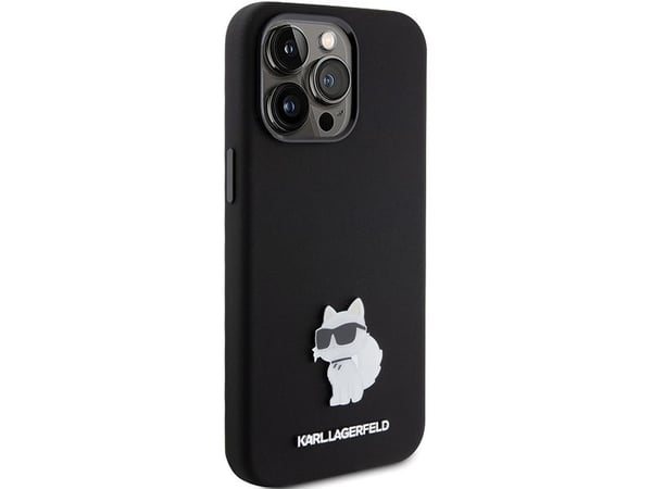 Karl Lagerfeld-skal KLHCP15XSMHCNPK för Apple iPhone 15 Pro Max 6.7" svart silikon Choupette Metal Pin