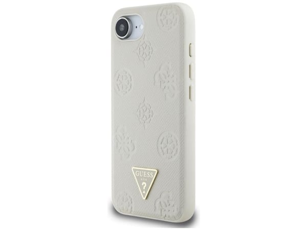 GUESS kotelo IPHONE 16e (SE 4 2025), yhteensopiva MagSafe GUHMPSE4PGBTME (rakeinen PU kuuma leima pioni kolmio logo) beige