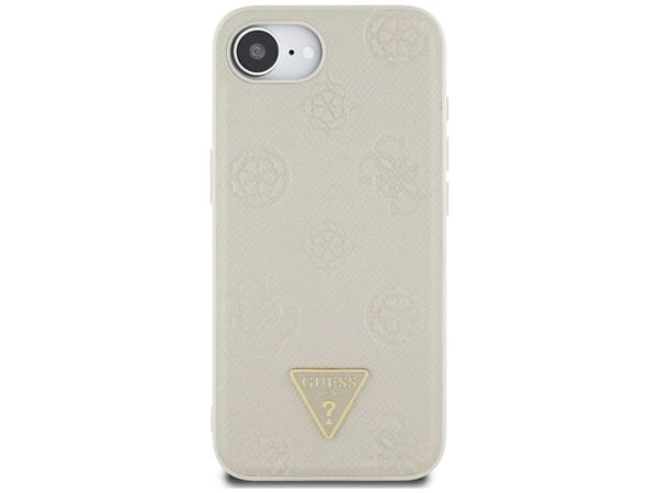 GUESS kotelo IPHONE 16e (SE 4 2025), yhteensopiva MagSafe GUHMPSE4PGBTME (rakeinen PU kuuma leima pioni kolmio logo) beige