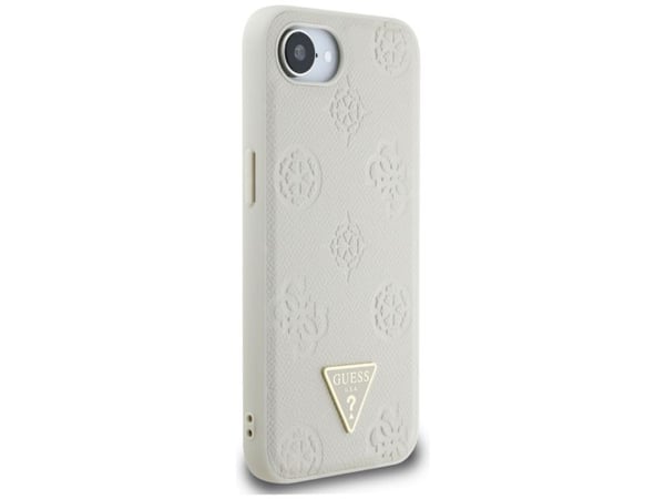 GUESS kotelo IPHONE 16e (SE 4 2025), yhteensopiva MagSafe GUHMPSE4PGBTME (rakeinen PU kuuma leima pioni kolmio logo) beige