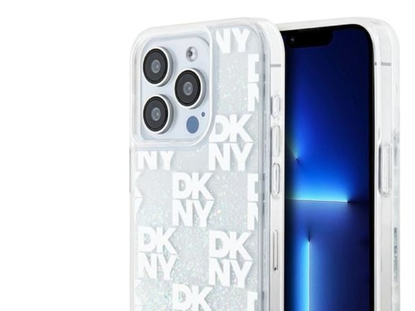 DKNY Liquid Glitter Multilogo kotelo iPhone 15 Pro - Valkoinen