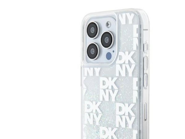 DKNY Liquid Glitter Multilogo kotelo iPhone 15 Pro - Valkoinen