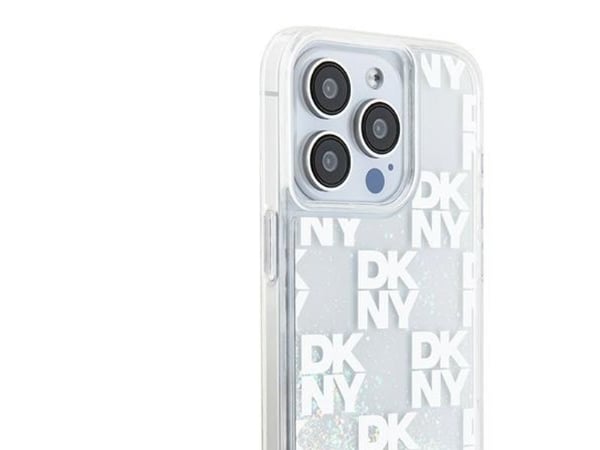 DKNY Liquid Glitter Multilogo kotelo iPhone 15 Pro - Valkoinen
