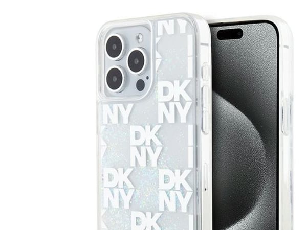 DKNY Liquid Glitter Multilogo kotelo iPhone 15 Pro Max - Valkoinen