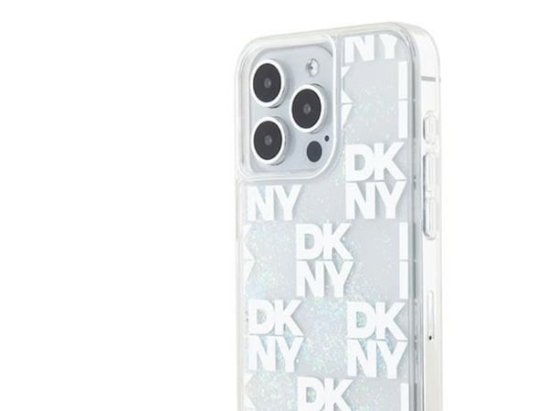 DKNY Liquid Glitter Multilogo kotelo iPhone 15 Pro Max - Valkoinen