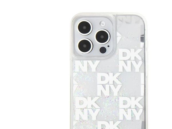 DKNY Liquid Glitter Multilogo kotelo iPhone 15 Pro Max - Valkoinen