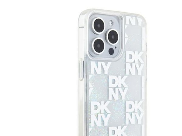 DKNY Liquid Glitter Multilogo kotelo iPhone 15 Pro Max - Valkoinen