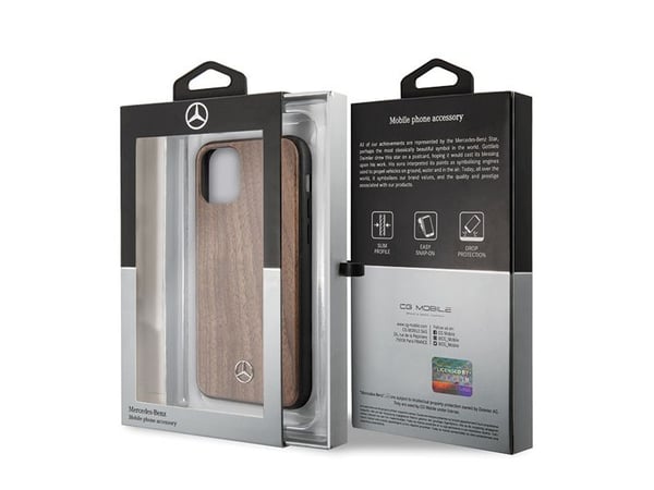 Mercedes MEHCN65VWOLB iPhone 11 Pro Max kova kotelo, punainen/ruskea Wood Line pähkinäpuu