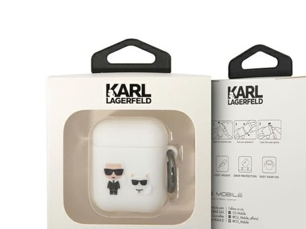 Karl Lagerfeld KLACA2SILKCW AirPods 1/2 deksel hvit/hvit Silikon Karl & Choupette