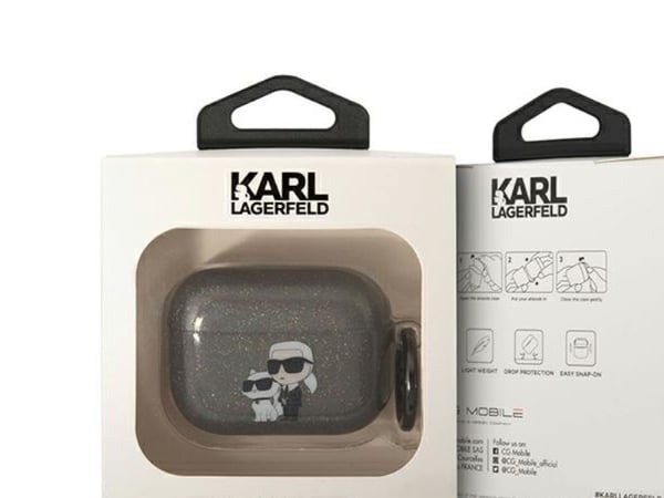 Karl Lagerfeld AirPods Pro-deksel svart/black glitrende Karl & Choupette