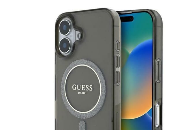 Guess GUHMP16MHFGEREK Apple iPhone 16 Plus 6,7" svart hardt deksel IML Glitter Circle MagSafe