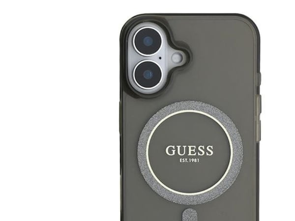 Guess GUHMP16MHFGEREK Apple iPhone 16 Plus 6,7" svart hardt deksel IML Glitter Circle MagSafe