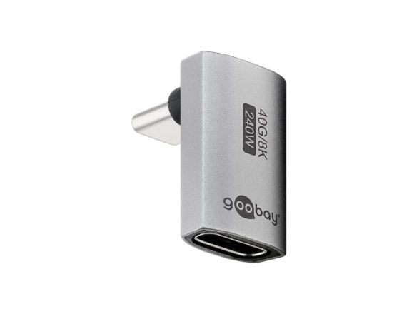 goobay - USB-adapter - USB-C (hunn) til USB-C (hann) vinklet - USB4 - 48 V - 5 A - 8K 60Hz støtte - sølv