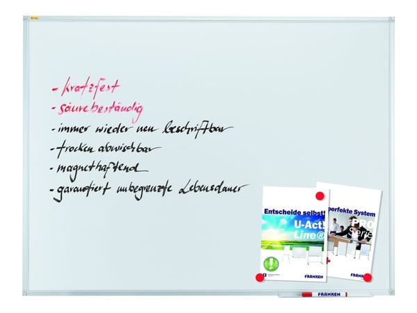 FRANKEN X-tra!Line - Whiteboard-tavla - väggmonterbar - 900 x 600 mm - emalj - magnetisk - vit - silverram med ljusgrå hörn