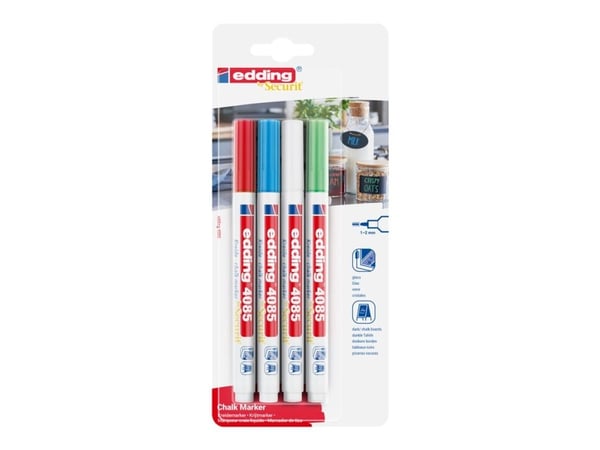 Edding 4085 Basic Set, Sininen, Vihreä, Punainen, Valkoinen, Bullet, 4 kpl