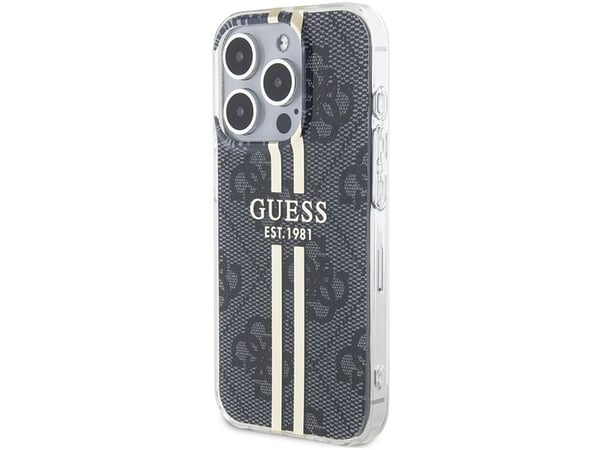 Aito GUESS GUHCP15LH4PSEGK Etupaneeli Kotelo iPhone 15 Pro (4G Gold Stripe / Musta)