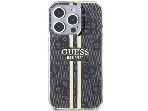 Aito GUESS GUHCP15LH4PSEGK Etupaneeli Kotelo iPhone 15 Pro (4G Gold Stripe / Musta)