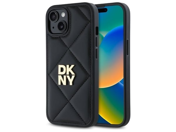 DKNY DKHCP15SPQDSLK mobilfodral till iPhone 15 6.1" black/black Quilted Stack Logo