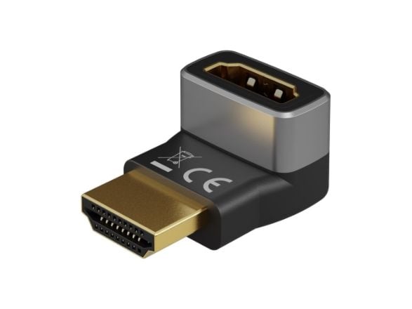 Goobay HDMI kulmasovitin 90° pystysuora 8K a 60 Hz kullattu - pistorasia tyyppi A> (72009)
