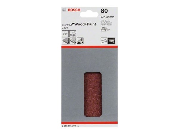 Bosch Expert for Wood and Paint C430 - Slipearksett - for tre, maling - 10 deler - rektangulær - grovkorn: 80 - 93 mm x 186 mm
