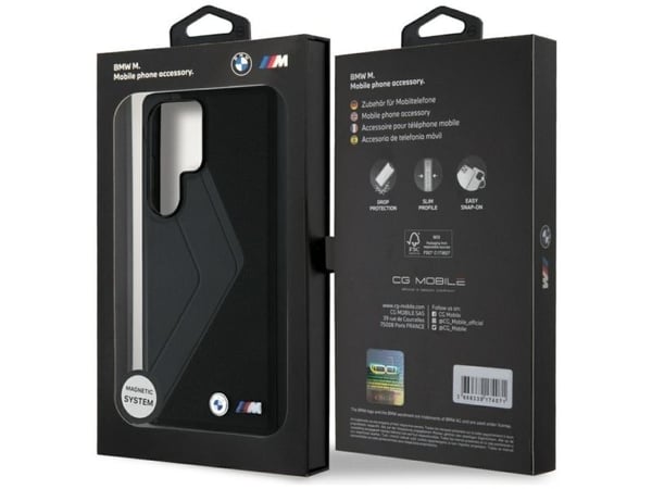 Deklas BMW Leather Oversized Stripes MagSafe till Samsung Galaxy S25 Ultra (svart)