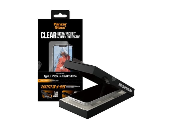 PanzerGlass Screen Protector iPhone 17e I 16e | 14 | 13 |13 Pro | Ultra-Wide Fit w. FASTFIT IN-A-BOX