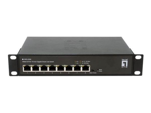 LevelOne Hilbert GES-2208 - Switch - 10", lite, with VLAN, QoS, energy efficient design, for small networks - smart - 8 x 10/100/1000 - rackmonterb...