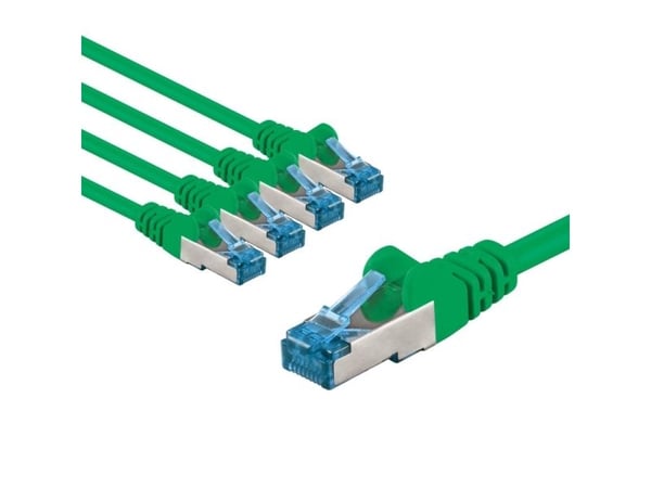 Netværkskabel CAT 6A, S/FTP (PiMF), 1 m, grøn, sæt med 5 stk.