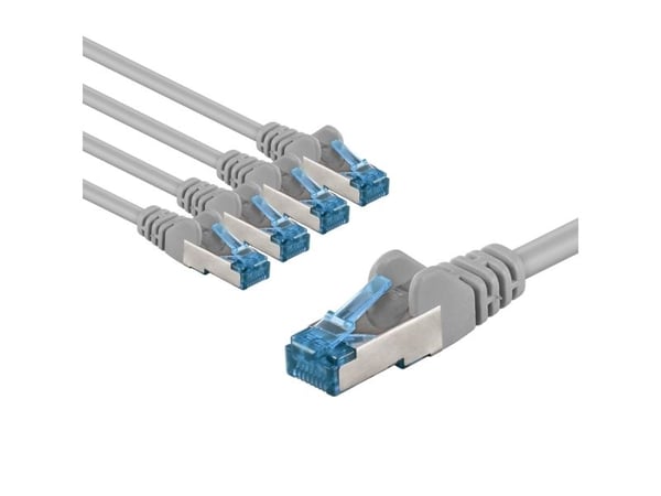 Netværkskabel CAT 6A, S/FTP (PiMF), 1 m, grå, sæt med 5 stk.