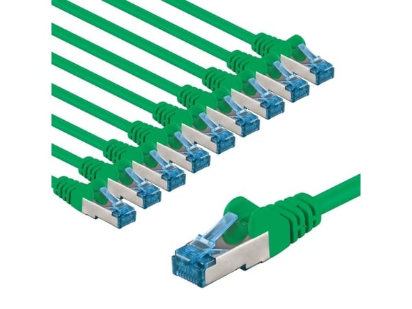 Netværkskabel CAT 6A, S/FTP (PiMF), 1 m, grøn, sæt med 10 stk.