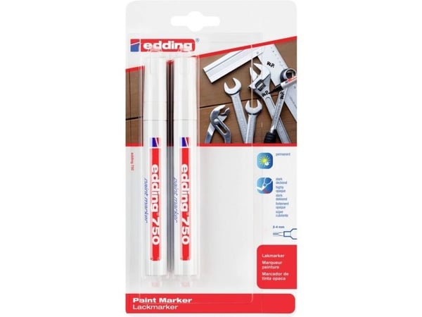 Edding 750, Vit, Vit, 1 färger, Rundad spets, Rund, 2 mm