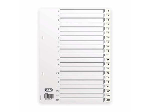 Elba 400020999, Alfabetisk faneindeks, Polypropylen (PP), Hvit, Portrett, A